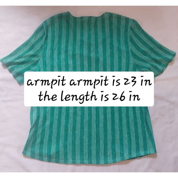 Chicos Green Striped Short Sleeve Top Size 3 Polyester Rayon Blend Womens Shirt - Picture 7 of 7